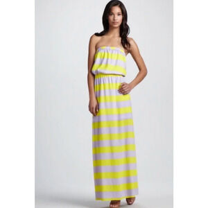 Splendid Strapless Maxi Dress Womens 14 Purple Yellow Stripe Blouson Top Lined